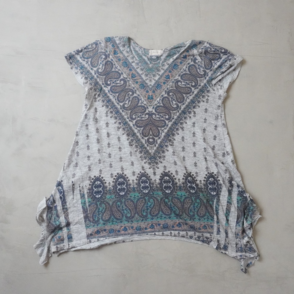 Altard‎ State Womens Gray Paisley Print Sharkbite Hem Tunic Top Boho Blue Large